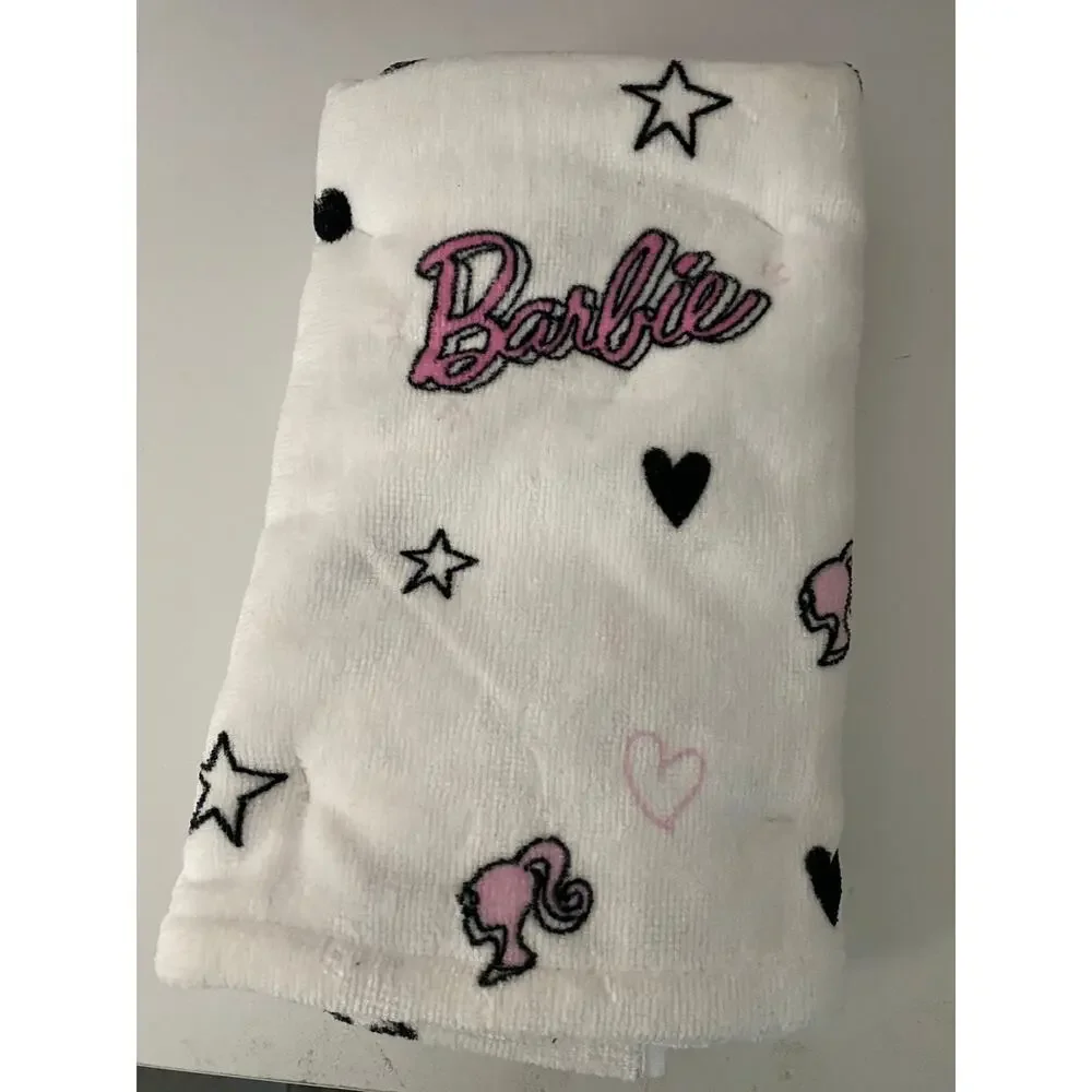 Barbie Doll Terrycloth Hand Towels Stars Logo White Pink Set Of 2 NWT